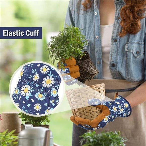 Women's Garden Weeding Work Gloves, Durable Leather and Coating - Picture 4 of 6